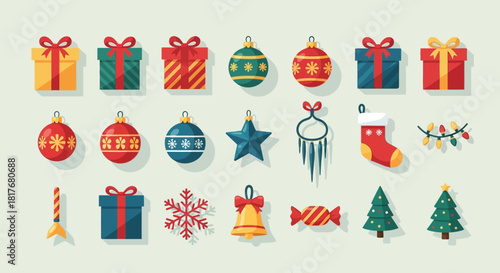 Christmas Collection: A festive assortment of Christmas ornaments and presents, with a mix of vibrant, joyful colors, ready to spark the holiday spirit.