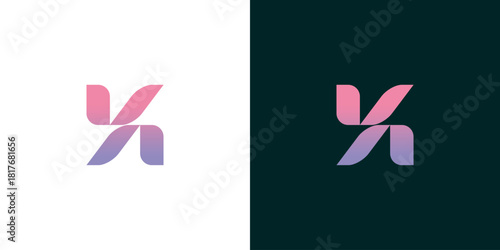 Modern abstract letter K or VA monogram logo design featuring a vibrant gradient of pink and purple, perfect for branding, technology, and stylish corporate identity solutions