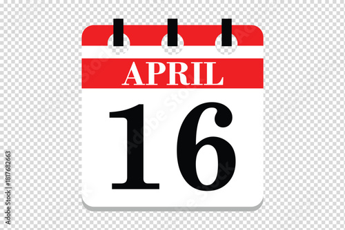 16 April Calendar icon vector, 16 dates of April month calendar icon, dates of April 16 icon calendar, vector calendar icon.