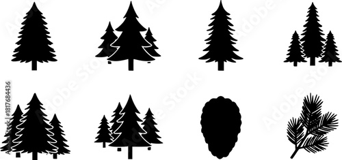Pine icon set. Fir tree vector set.
