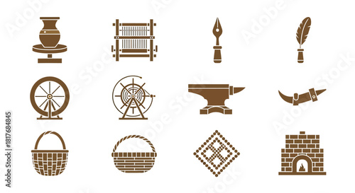 Collection of ancient tools and crafts.