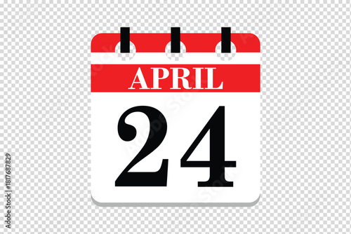 24 April Calendar icon vector, 24 dates of April month calendar icon, dates of April 24 icon calendar, vector calendar icon.