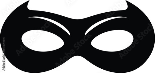 A simple black mask with eyeholes rendered in a flat graphic style