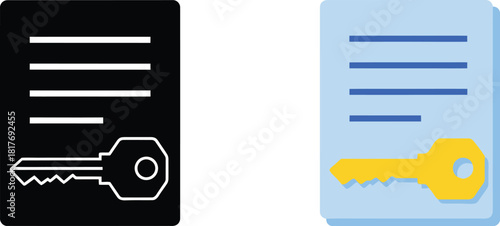 Document with key and its colored version representing access and security