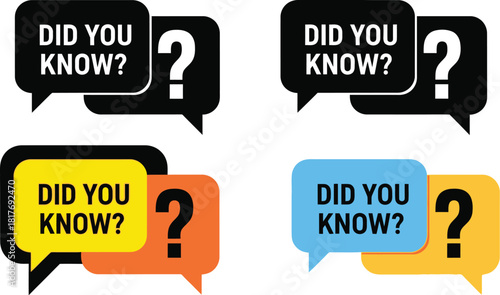 Four speech bubbles with did you know and question marks displayed