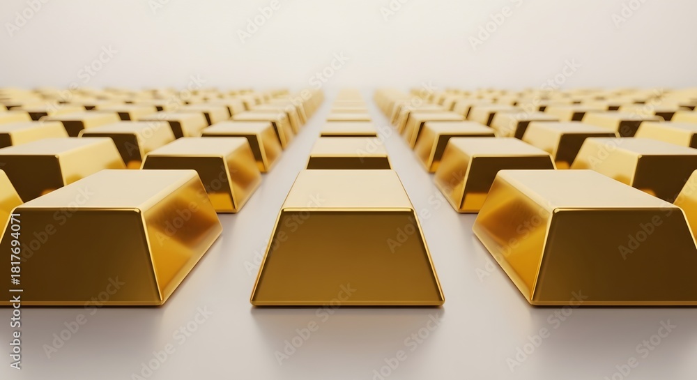 Fototapeta premium Infinite Rows of Gold Bullion Bars Stretching to Horizon | Wealth, Investment, and Global Finance