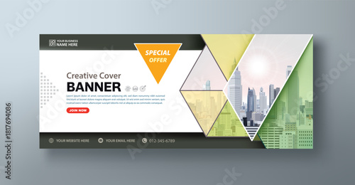 Corporate web banner mockup, a social media template for branding and a cover header background for websites
