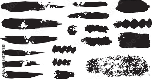 Black grunge brush strokes and paint stains vector set isolated on white background
