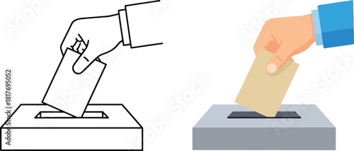 Voting process illustration a hand inserting a ballot into a ballot box