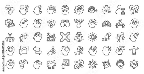 Emotional intelligence icon set collection in outline style. icon pack contains feel, understand, control, manage, express, listen, empathy, patience, respect