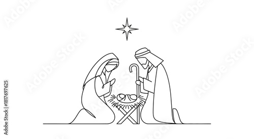 Celebrate Christmas with this beautiful minimalist Nativity scene, perfect for holiday cards, church programs, and seasonal designs with a touch of reverence