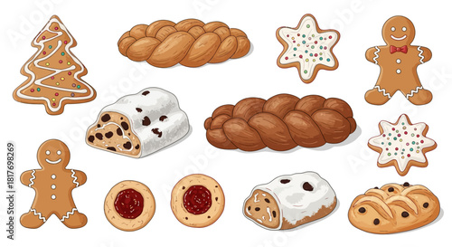 Festive holiday baked goods and cookies for seasonal cheer, share the spirit of Christmas with delicious gingerbread and stollen pastries for joyful celebrations