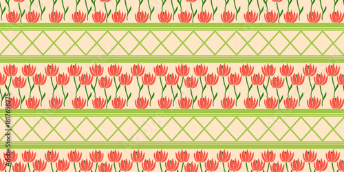 Seamless floral pattern design with decorative flowers and vintage ornamental details
