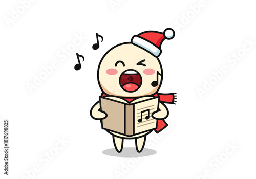 Christmas Caroling Dumpling Cute Cartoon Character in Santa Hat