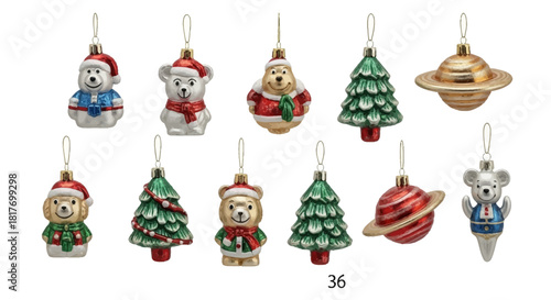Festive Christmas ornaments featuring adorable bears, classic trees, and unique planets bring holiday cheer to your seasonal decorations this year