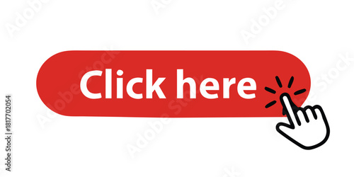 Red click here button with hand cursor icon
