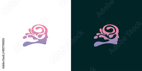 Symbol of psychology and creative thinking, a human head silhouette with a vibrant, liquid-like brain flow representing imagination and intelligence