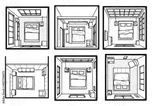 Diverse Bedroom Floor Plan Layouts and Interior Design Options furniture icons interior design architecture