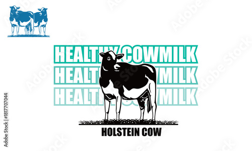 BEST HOLSTEIN COWMILK STANDING LOGO, silhouette of great young cow vector illustrations