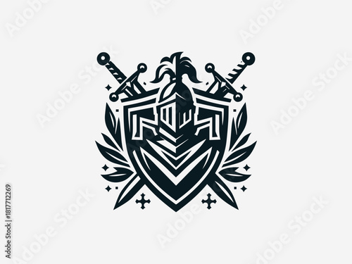 Majestic stallion crest black vector logo with detailed mane and heraldic shield for elite brand identity