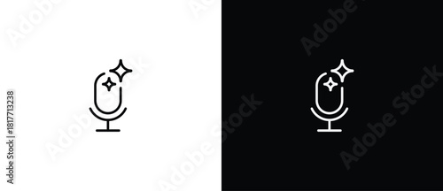Artificial Intelligence microphone symbol. AI engineered star icon. Sparkling star with line style. Artificial Intelligence star logo. Digital brain, media, multimedia, button. Editable stroke.