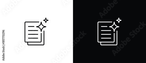 Documents symbol with Artificial Intelligence. AI-engineered star icon. Sparkling star with line style. Artificial Intelligence star logo. Digital brain, media, multimedia, button. Editable stroke.
