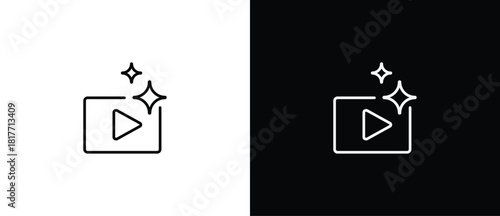 Videos symbol with Artificial Intelligence. AI-engineered star icon. Sparkling star with line style. Artificial Intelligence star logo. Digital brain, media, multimedia, button. Editable stroke.