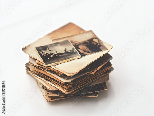 Wallpaper Mural Vintage Photographs Stacked on White Surface in Soft Natural Light Torontodigital.ca