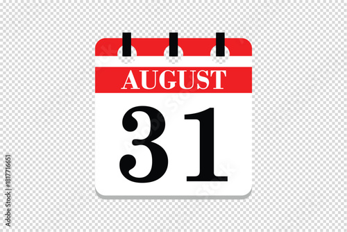 31 August Calendar icon vector, 31 dates of August month calendar icon, dates of August 31 icon calendar, vector calendar icon.