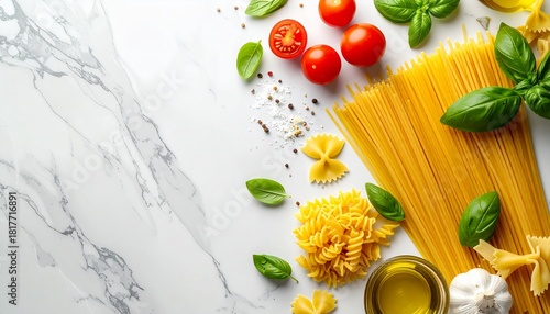 Delicious Italian Pasta Ingredients Tomatoes, Basil, and Olive Oil for a Culinary Experience