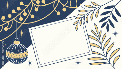 Winter holiday blank frame with decorative ornaments and foliage