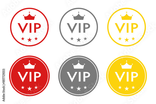 6色展開したスター付きVIPラベルアイコンセット