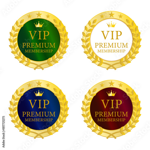 金縁と月桂樹を組み合わせたVIP PREMIUM円形バッジセット