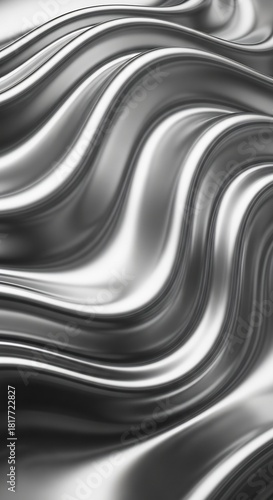 Abstract silver liquid metal texture with dynamic waves smooth curves high reflectivity and contrast