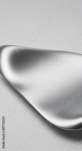 Angled view of a curved brushed metallic surface on a light grey background showing subtle reflections