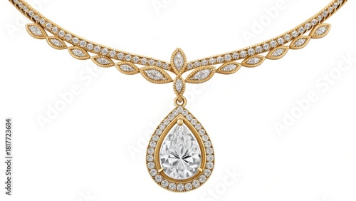 Exquisite pear shaped diamond pendant necklace adorned with sparkling gemstones on a gold chain