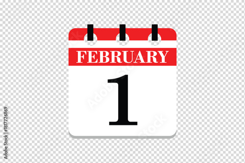 1 February Calendar icon vector, 1 dates of February month calendar icon, dates of February 1 icon calendar, vector calendar icon.