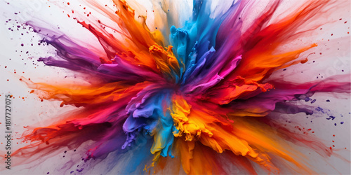 Abstract colorful watercolor flower fractal pattern design with vivid paint texture and dreamlike spectrum motion blur