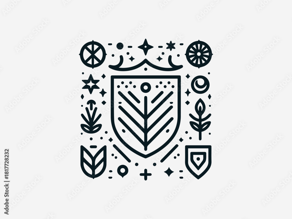 Obraz premium Sophisticated monoline crest black vector logo with continuous single line art for premium brand identity