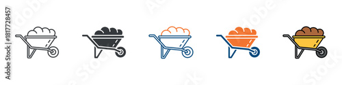 Wheelbarrow Icon Set Multiple Style Collection 