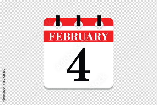 4 February Calendar icon vector, 4 dates of February month calendar icon, dates of February 4 icon calendar, vector calendar icon.