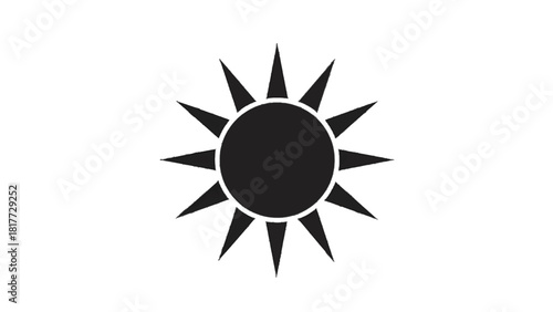 Vector illustration of simple black silhouette icon of a stylized sun with sharp rays, isolated on transparent background 