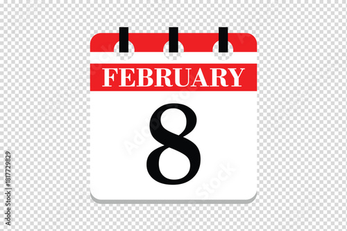 8 February Calendar icon vector, 8 dates of February month calendar icon, dates of February 8 icon calendar, vector calendar icon.
