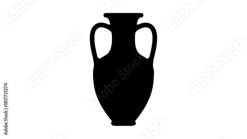 Vector illustration of black silhouette icon of an ancient amphora vase with two handles isolated on transparent background 