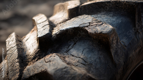 Wallpaper Mural Tire's Textured Terrain: A close-up view of a rugged tire showcases the intricate details of its treads, capturing the essence of strength and durability. Torontodigital.ca