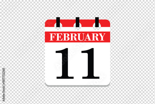 11 February Calendar icon vector, 11 dates of February month calendar icon, dates of February 11 icon calendar, vector calendar icon.