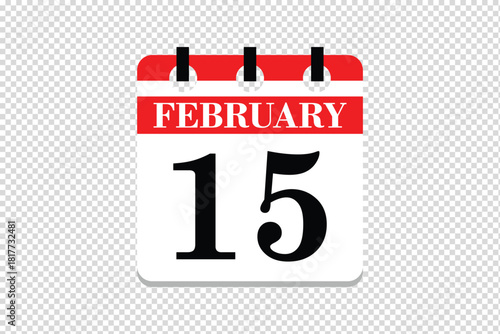 15 February Calendar icon vector, 15 dates of February month calendar icon, dates of February 15 icon calendar, vector calendar icon.