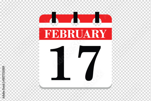 17 February Calendar icon vector, 17 dates of February month calendar icon, dates of February 17 icon calendar, vector calendar icon.
