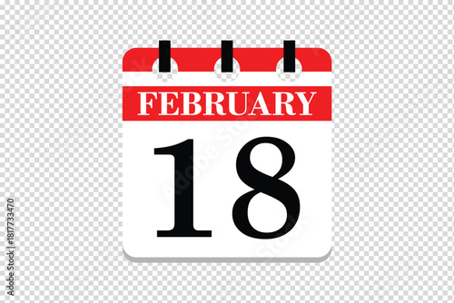 18 February Calendar icon vector, 18 dates of February month calendar icon, dates of February 18 icon calendar, vector calendar icon.