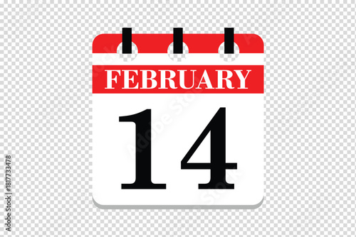 14 February Calendar icon vector, 14 dates of February month calendar icon, dates of February 14 icon calendar, vector calendar icon.